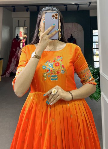 Thread Jacquard Silk Orange Gown