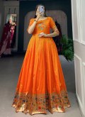 Thread Jacquard Silk Orange Gown - 2