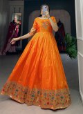 Thread Jacquard Silk Orange Gown - 3
