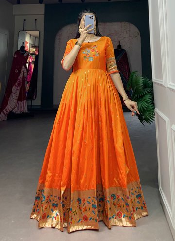 Thread Jacquard Silk Orange Gown
