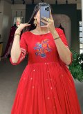 Thread Jacquard Silk Red Gown - 1
