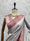 Thread Kanjivaram Silk Grey Classic Designer Saree - 1