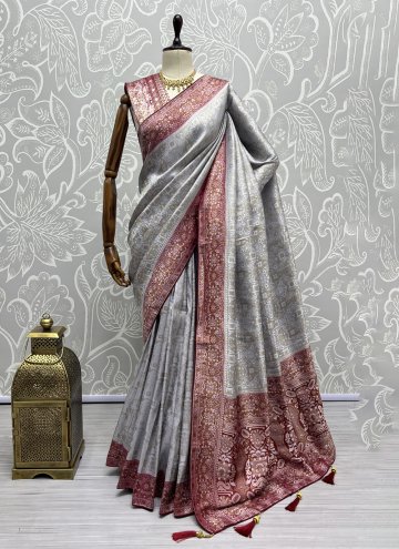 Thread Kanjivaram Silk Grey Classic Designer Saree