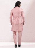 Thread Work Art Banarasi Silk Pink Kurta Payjama With Jacket - 2