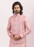 Thread Work Art Banarasi Silk Pink Kurta Payjama With Jacket - 3