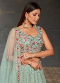 Turquoise A Line Lehenga Choli in Georgette with Embroidered - 1