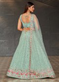 Turquoise A Line Lehenga Choli in Georgette with Embroidered - 2