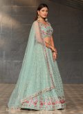 Turquoise A Line Lehenga Choli in Georgette with Embroidered - 3