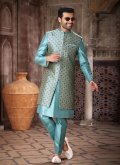 Turquoise Art Silk Embroidered Indo Western - 2