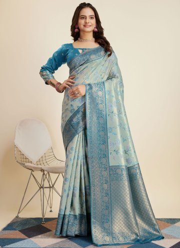 Turquoise Banarasi Woven Contemporary Saree for Ce