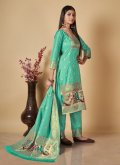 Turquoise Banarasi Woven Salwar Suit - 2