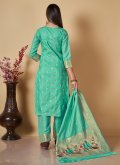 Turquoise Banarasi Woven Salwar Suit - 3