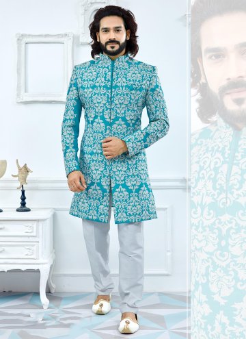 Turquoise Banglori Silk Embroidered Indo Western f