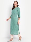 Turquoise Casual Kurti in Cotton  with Embroidered - 2