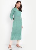 Turquoise Casual Kurti in Cotton  with Embroidered - 3