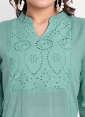 Turquoise Casual Kurti in Cotton  with Embroidered - 4