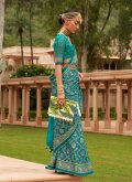Turquoise Classic Designer Saree in Brasso with Border - 1