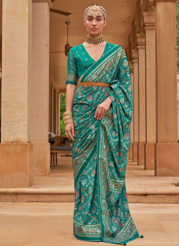 Turquoise Classic Designer Saree in Brasso with Border
