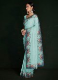 Turquoise Classic Designer Saree in Georgette with Lucknowi Work - 2