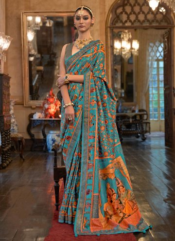 Turquoise Classic Designer Saree in Patola Silk wi