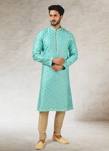 Turquoise color Art Silk Kurta Pyjama with Printed