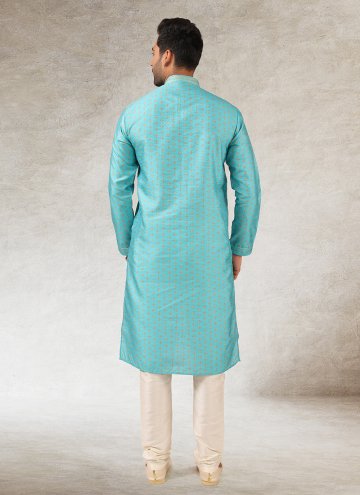 Turquoise color Art Silk Kurta Pyjama with Printed
