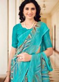 Turquoise color Chiffon Contemporary Saree with Printed - 1