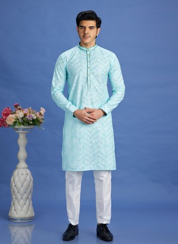 Turquoise color Digital Print Cotton  Kurta Pyjama