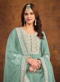 Turquoise color Embroidered Faux Georgette Salwar Suit - 1