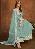 Turquoise color Embroidered Faux Georgette Salwar Suit - 2