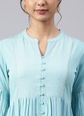 Turquoise color Floral Print Crepe Silk Salwar Suit - 1