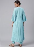 Turquoise color Floral Print Crepe Silk Salwar Suit - 3