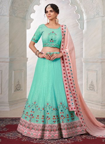 Turquoise color Georgette Designer Lehenga Choli with Dori Work