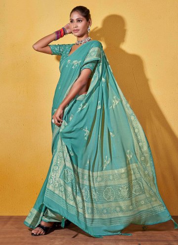 Turquoise color Georgette Designer Saree with Foil