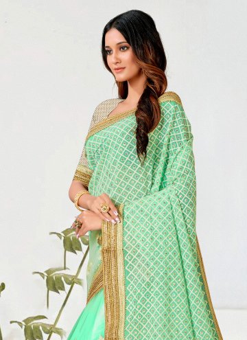 Turquoise color Georgette Trendy Saree with Embroidered