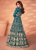 Turquoise color Net Bollywood Salwar Kameez with Beads - 1