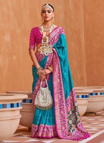 Turquoise color Patola Silk Trendy Saree with Printed