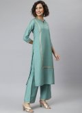 Turquoise color Poly Silk Trendy Salwar Suit with Plain Work - 2