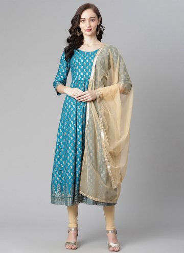 Turquoise color Printed Cotton  Trendy Salwar Kame