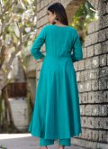 Turquoise color Sequins Work Cotton  Party Wear Kurti - 1