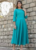 Turquoise color Sequins Work Cotton  Party Wear Kurti - 2