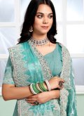 Turquoise color Silk Classic Designer Saree with Embroidered - 1