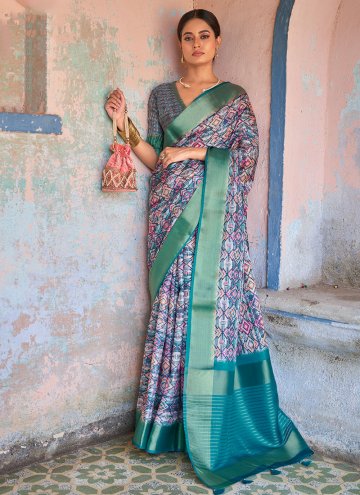 Turquoise color Silk Trendy Saree with Woven
