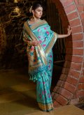 Turquoise color Woven Banarasi Designer Saree - 1