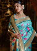 Turquoise color Woven Banarasi Designer Saree - 2