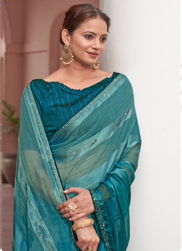 Turquoise Contemporary Saree in Chiffon with Sequins Work