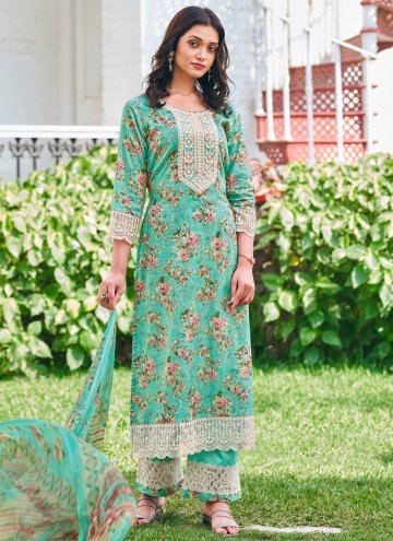 Turquoise Cotton  Digital Print Salwar Suit for Ce