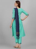 Turquoise Cotton  Embroidered Trendy Salwar Suit for Casual - 2