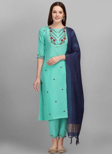 Turquoise Cotton  Embroidered Trendy Salwar Suit f