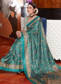 Turquoise Designer Saree in Pashnima Silk with Digital Print - 2